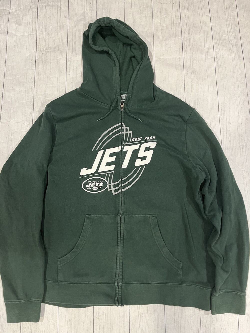 NY Jets vintage Pro Line Fanatics Men’s Large Green Zip Up Sweater